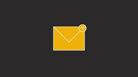 Yellow envelope icon with fifty notifications on dark background representi.. Stockillustratie