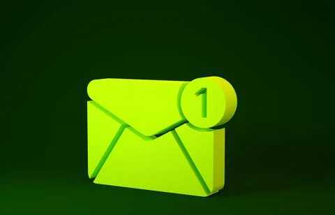 Yellow Envelope icon isolated on green background. Received message concept.  Stock Illustration