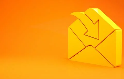 Yellow Envelope icon isolated on orange background. Received message concept. Illustrazione stock