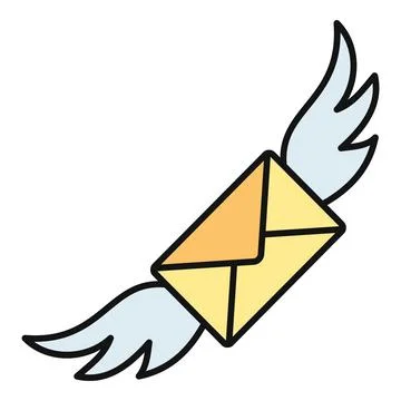 Yellow envelope letter flying with wings icon Stock Illustration