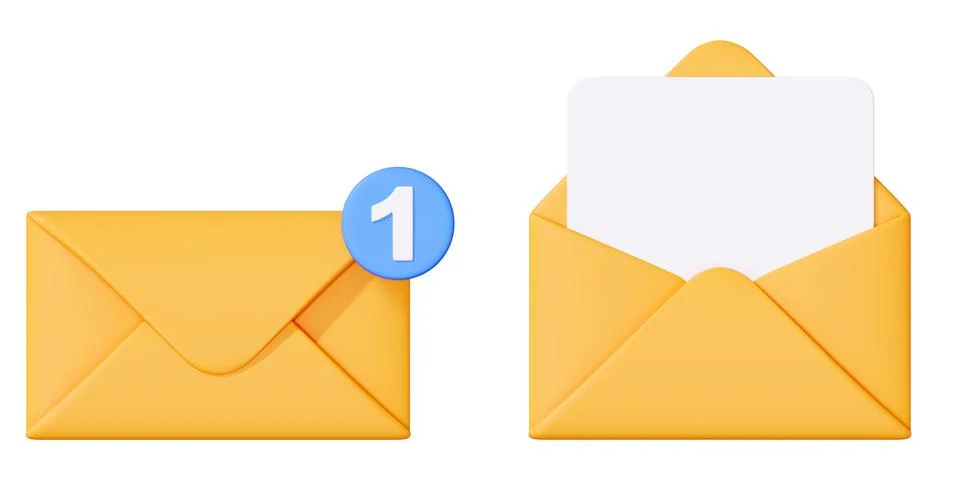 Yellow Envelope with Notification and Opened Mail Icon Stock Illustration