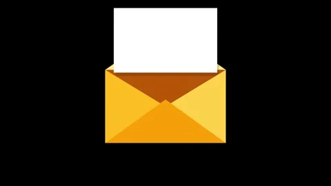 Yellow envelope opening with letter and play button icon on black background Stock Footage 347435461