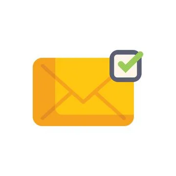 Yellow envelope receiving check mark icon for email validation Stock Illustration