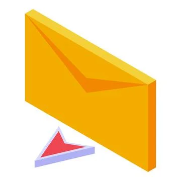Yellow envelope sending email with red cursor arrow pointing on it Stock Illustration
