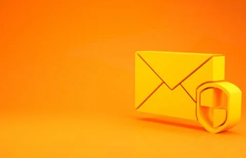 Yellow Envelope with shield icon isolated on orange background. Insurance con Stockillustratie