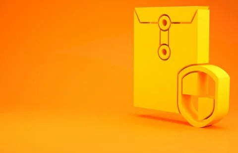 Yellow Envelope with shield icon isolated on orange background. Insurance con Stock Illustration