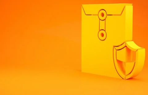 Yellow Envelope with shield icon isolated on orange background. Insurance con Stockillustratie