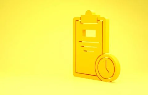 Yellow Exam sheet with clock icon isolated on yellow background. Test paper,  Stock Illustration