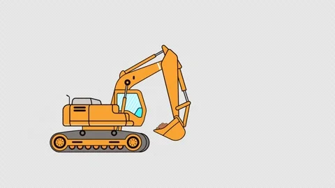 Yellow excavator construction machine with bucket and tracks on black background Video stock 335315429