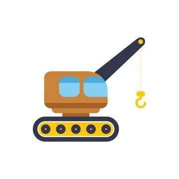 Yellow excavator crane with hook lifting on construction site Ilustración de archivo