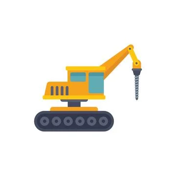 Yellow excavator drilling using auger bit mounted on articulated arm Stock Illustration