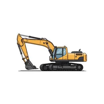 Yellow excavator machine with black tracks and arm Stock Illustration