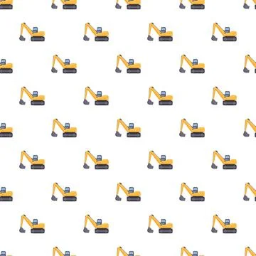 Yellow excavator machines constructing seamless pattern background 스톡 일러스트