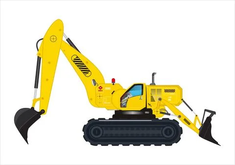 Yellow excavator multifunction with backhoe and gravel tools Illustrazione stock