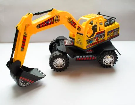 Yellow excavator on a white background, to dig , to draw Stock Photos