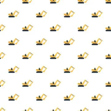 Yellow excavators constructing seamless pattern on white background Stock Illustration