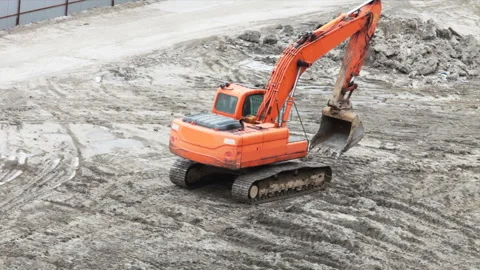 Yellow excavators at construction time lapse Stock Footage 103261640