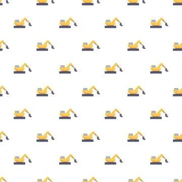 Yellow excavators pattern repeating construction machinery background Stock Illustration