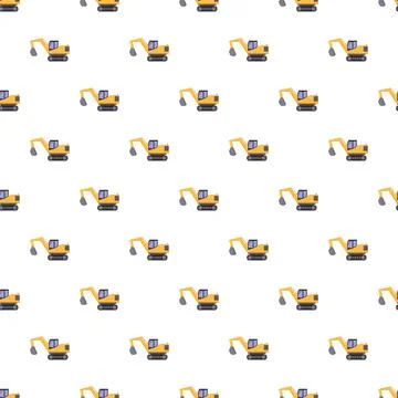 Yellow excavators repeating construction machinery seamless pattern Stock Illustration