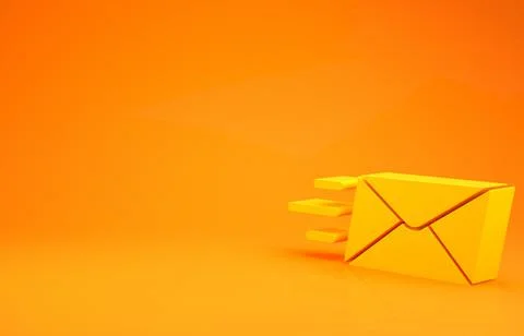 Yellow Express envelope icon isolated on orange background. Email message let Illustrazione stock