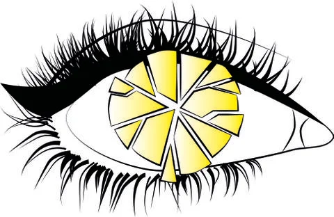 YELLOW EYE (Cartoon vector graphic icon yellow eye shattered effect) Stock Illustration