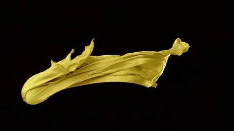 Yellow fabric flowing on black background, Slow Motion Stock Footage 31819735