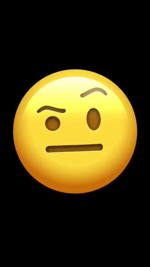 Yellow face emoji with questioning expression on black background Stock Footage 329406135