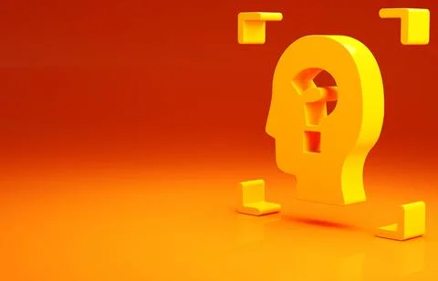 Yellow Face recognition icon isolated on orange background. Face identificati Stock Illustration