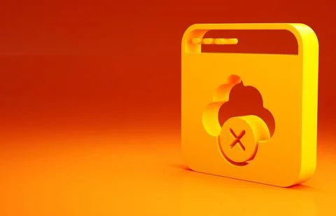 Yellow Failed access cloud storage icon isolated on orange background. Cloud  Illustrazione stock