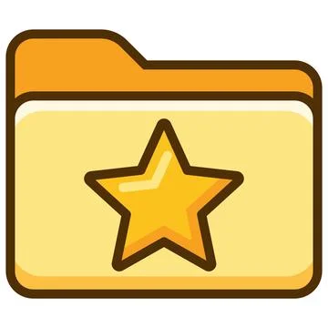 Yellow favorite folder flat icon with star and thick outline. Stock Illustration