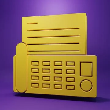 Yellow Fax machine icon isolated on purple background. Office Telephone. Mi.. Ilustração Stock