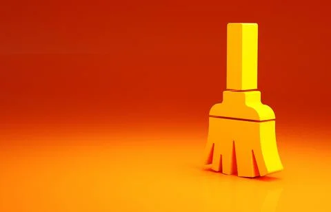 Yellow Feather broom for cleaning icon isolated on orange background. Feather Illustration