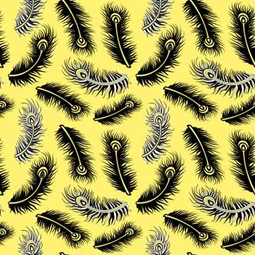 Yellow Feathers Seamless Pattern Design Stock Illustration