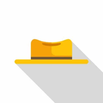 Yellow fedora hat icon with long shadow Stock Illustration