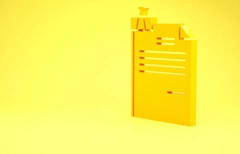 Yellow File document and binder clip icon isolated on yellow background. Chec Ilustración de archivo