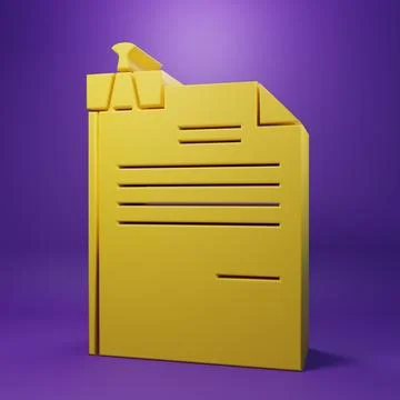 Yellow File document and binder clip icon isolated on purple background. Ch.. Stock Illustration