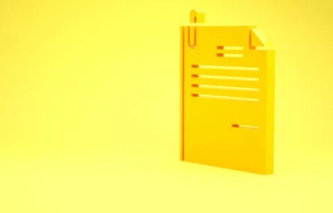 Yellow File document and paper clip icon isolated on yellow background. Check Illustrazione stock