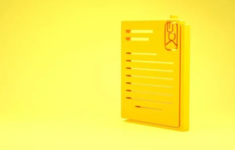 Yellow File document and paper clip icon isolated on yellow background. Check Stockillustratie