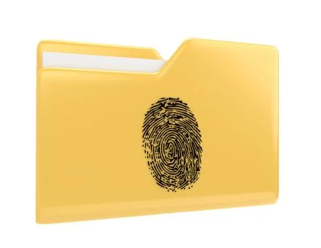 Yellow file folder with fingerprint 3d illustration icon isolated on white Stock Illustration