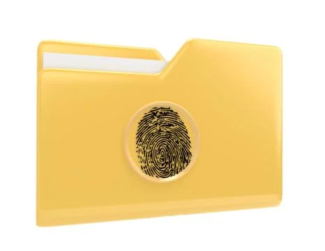 Yellow file folder with fingerprint scanner 3d illustration icon isolated on Stock Illustration