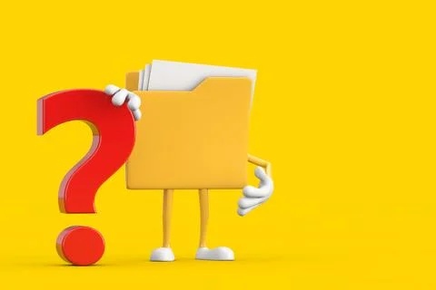 Yellow File Folder Icon Cartoon Person Character Mascot with Red Question M.. Stock Illustration