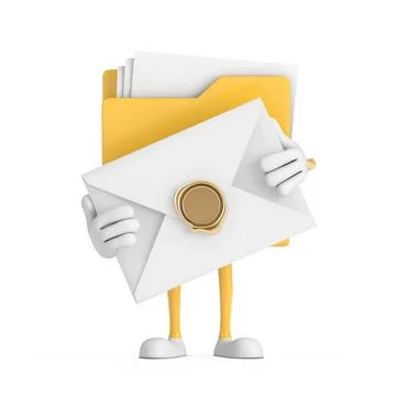 Yellow File Folder Icon Cartoon Person Character Mascot with White Blank En.. Stock Illustration