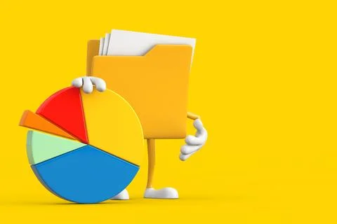 Yellow File Folder Icon Cartoon Person Character Mascot with Info Graphics .. Stock-Illustration