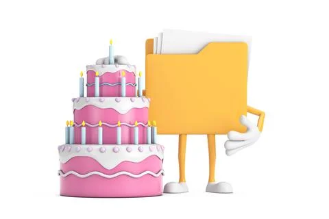 Yellow File Folder Icon Cartoon Person Character Mascot with Birthday Carto.. Illustrazione stock