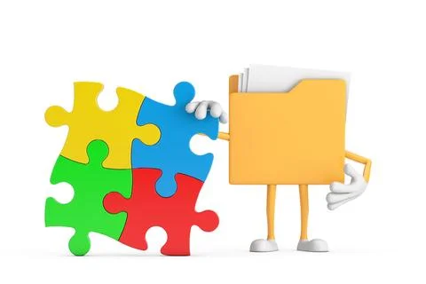 Yellow File Folder Icon Cartoon Person Character Mascot with Four Pieces of.. 库存插图