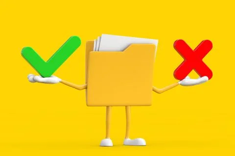 Yellow File Folder Icon Cartoon Person Character Mascot with Red Cross and .. Stock-Illustration