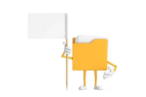 Yellow File Folder Icon Cartoon Person Character Mascot with White Flag wit.. Stock Illustration
