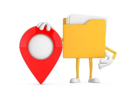 Yellow File Folder Icon Cartoon Person Character Mascot with Red Target Map.. Illustrazione stock