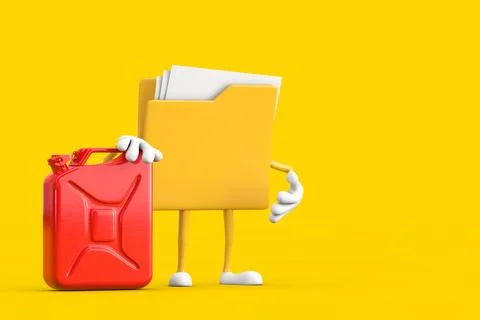 Yellow File Folder Icon Cartoon Person Character Mascot with White Flag wit.. イラスト素材
