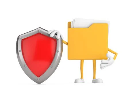 Yellow File Folder Icon Cartoon Person Character Mascot with Red Metal Prot.. Stock-Illustration